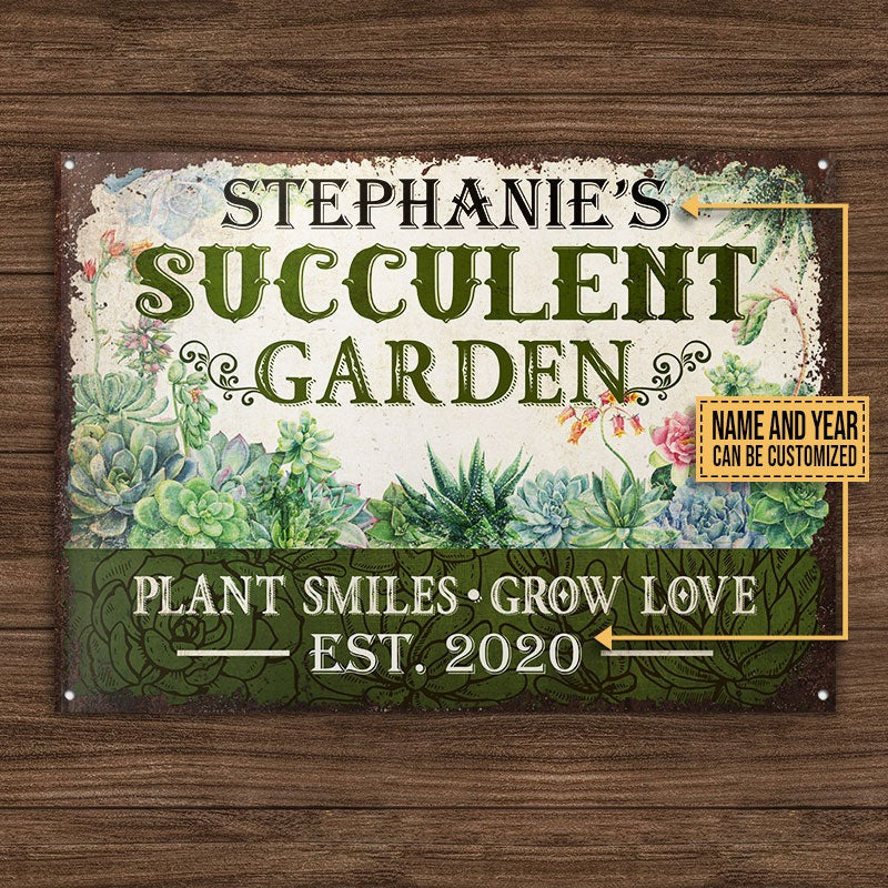 Personalized Succulent Garden Grow Love Customized Classic Metal Signs