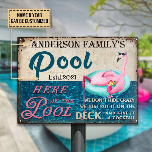 Personalized Swimming Pool Flamingo Hide Crazy Customized Classic Metal Signs