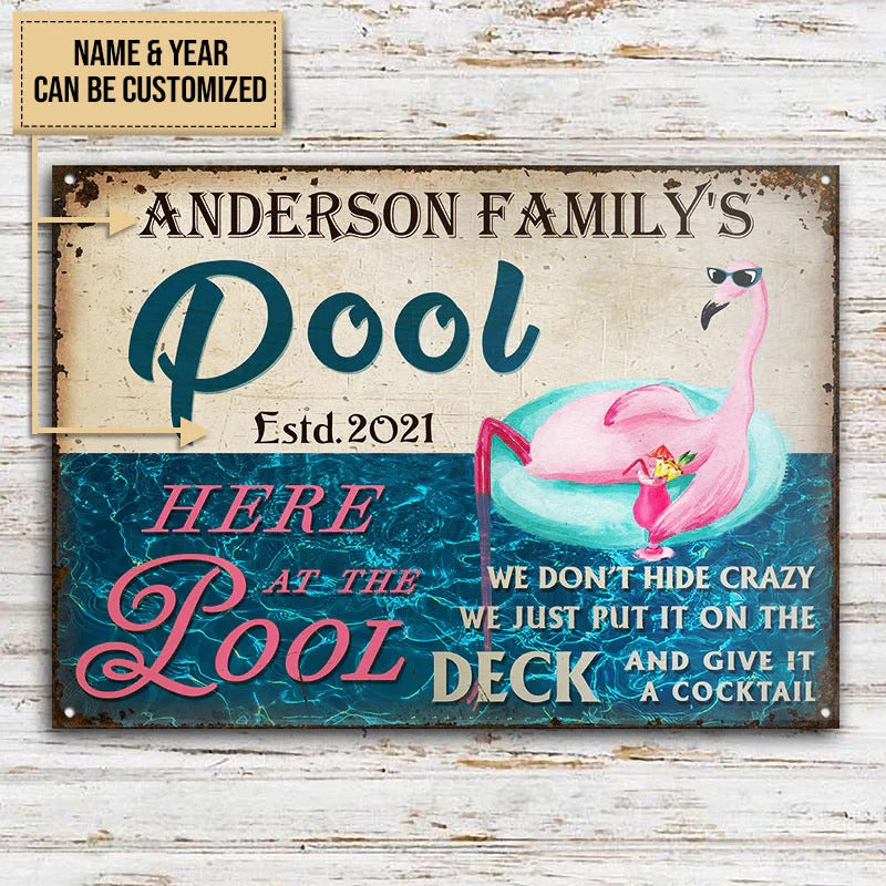 Personalized Swimming Pool Flamingo Hide Crazy Customized Classic Metal Signs