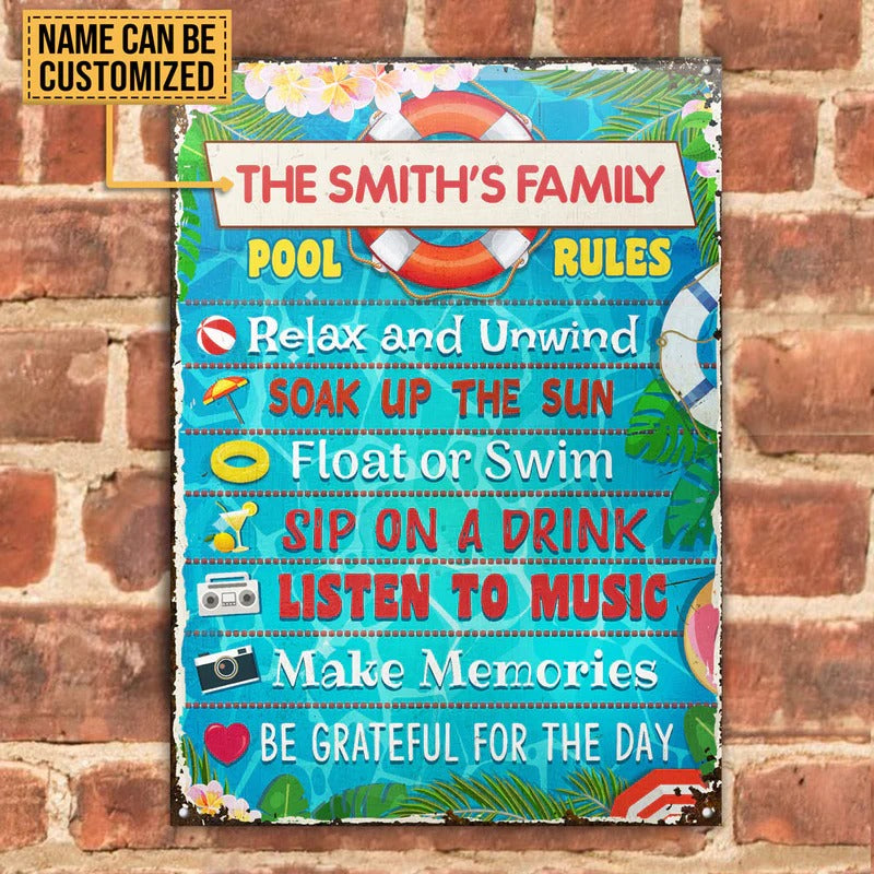 Personalized Swimming Pool Rules Relax Customized Classic Metal Signs