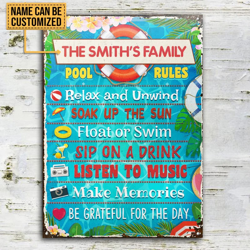 Personalized Swimming Pool Rules Relax Customized Classic Metal Signs