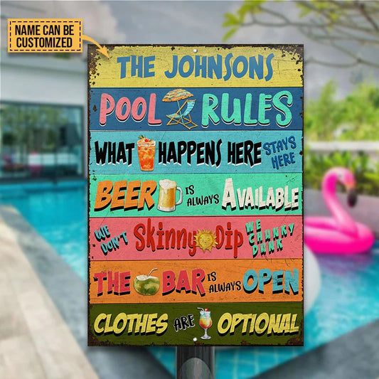 Personalized Swimming Pool Rules Stays Here Customized Classic Metal Signs