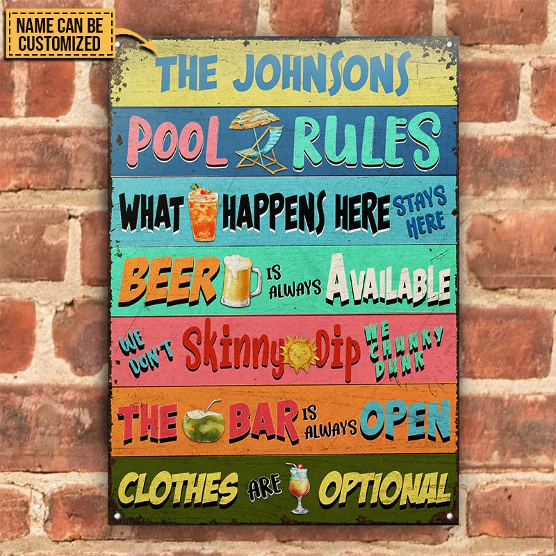 Personalized Swimming Pool Rules Stays Here Customized Classic Metal Signs