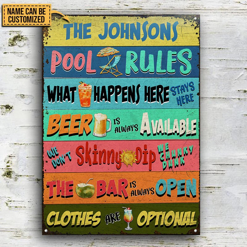 Personalized Swimming Pool Rules Stays Here Customized Classic Metal Signs