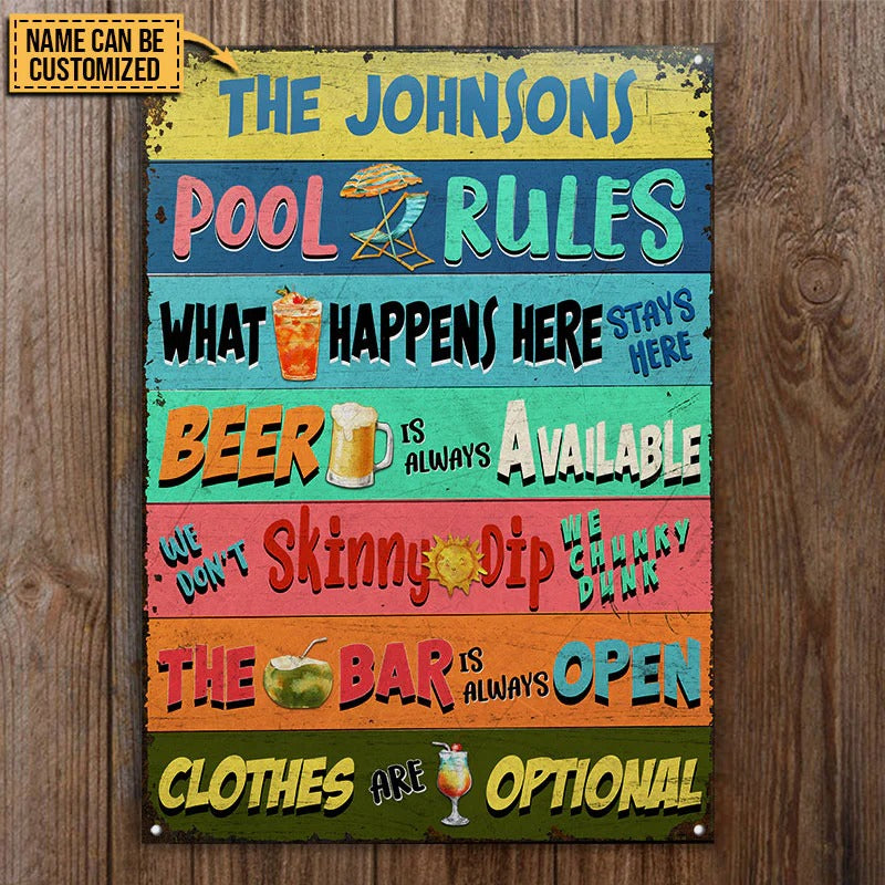 Personalized Swimming Pool Rules Stays Here Customized Classic Metal Signs