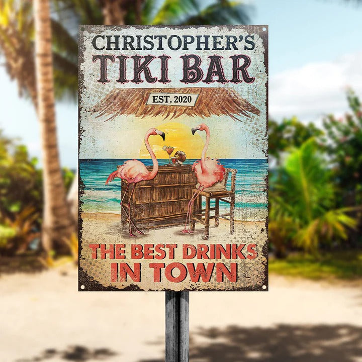 Personalisierte Tiki Bar Flamingo Beste Getränke Individuelle Klassische Metall Schilder