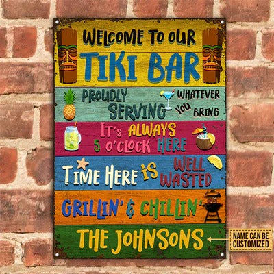 Tiki Bar personnalisé Bienvenue dans nos enseignes métalliques classiques personnalisées