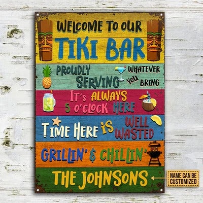 Tiki Bar personnalisé Bienvenue dans nos enseignes métalliques classiques personnalisées