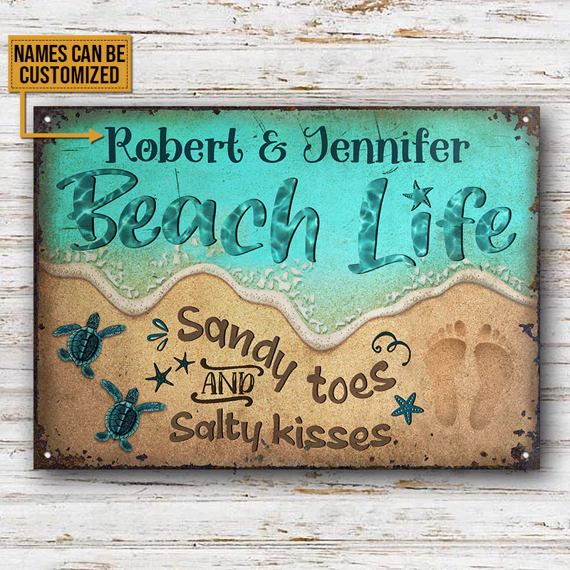 Personalisierte Turtle Beach Life Sandy Toes Personalisierte klassische Metallschilder