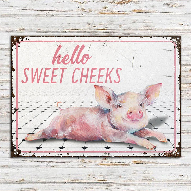 Farm Pig Sweet Cheeks Plaques métalliques classiques personnalisées