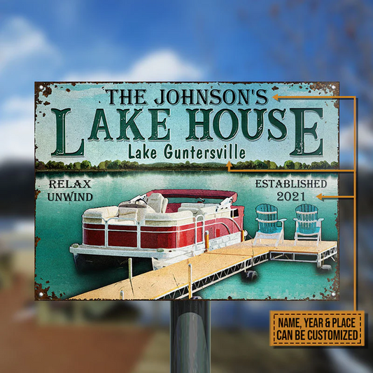 Pontoon Lake House Relax Unwind Custom Classic Metal Signs