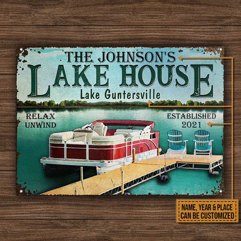 Pontoon Lake House Relax Unwind Custom Classic Metal Signs