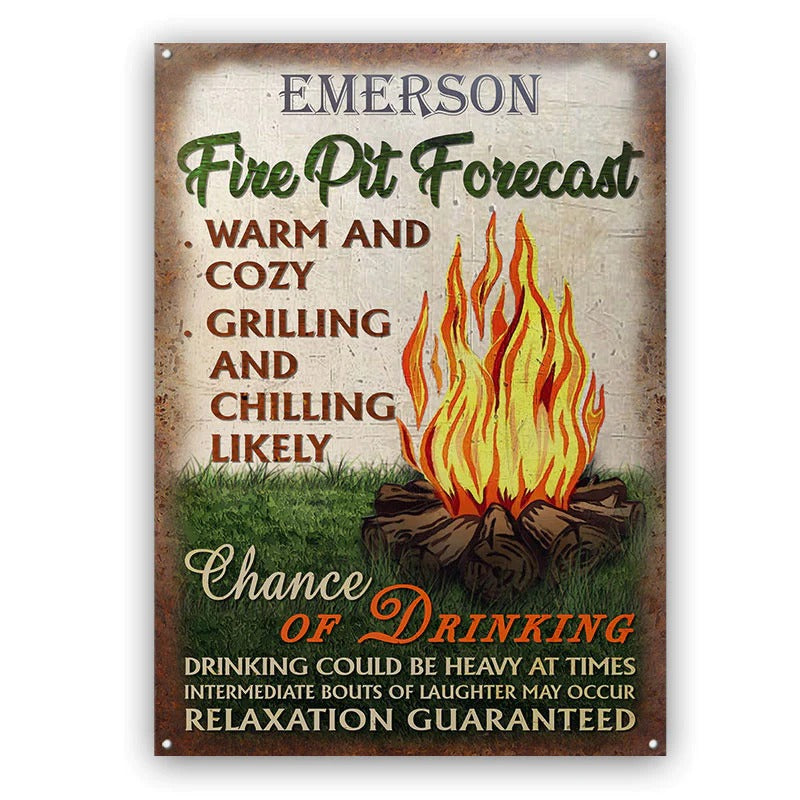 Personalized Camping Fire Pit Forecast Customized Classic Metal Signs