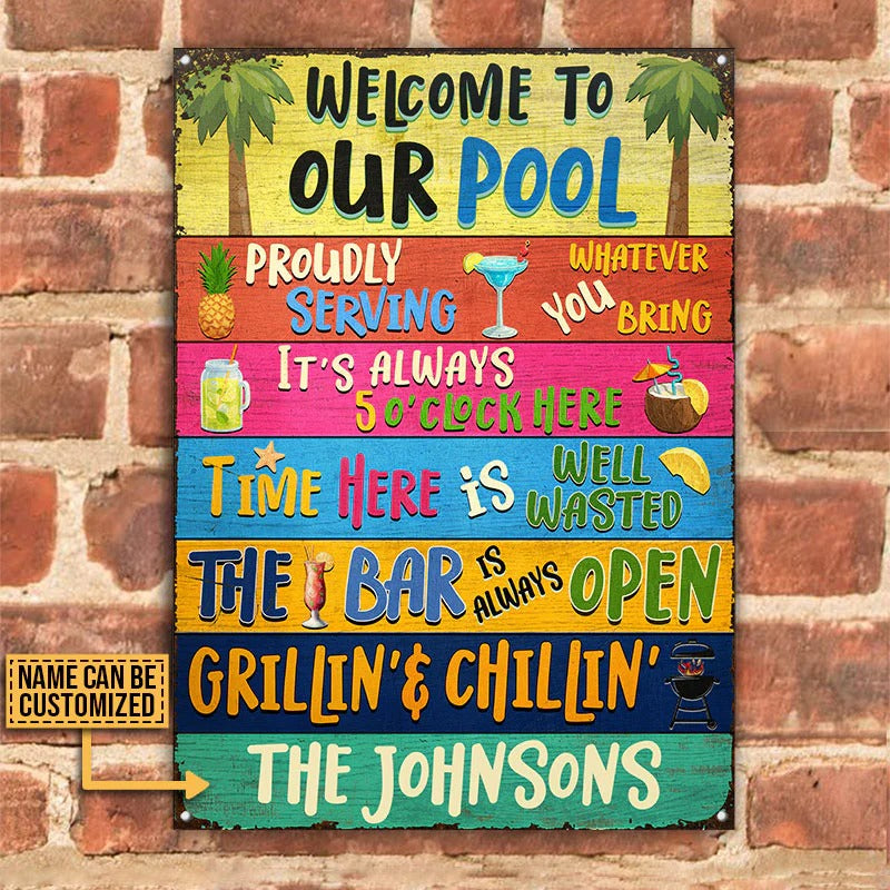 Swimming Pool Bar Grilling Welcome To Custom Classic Metal Signs