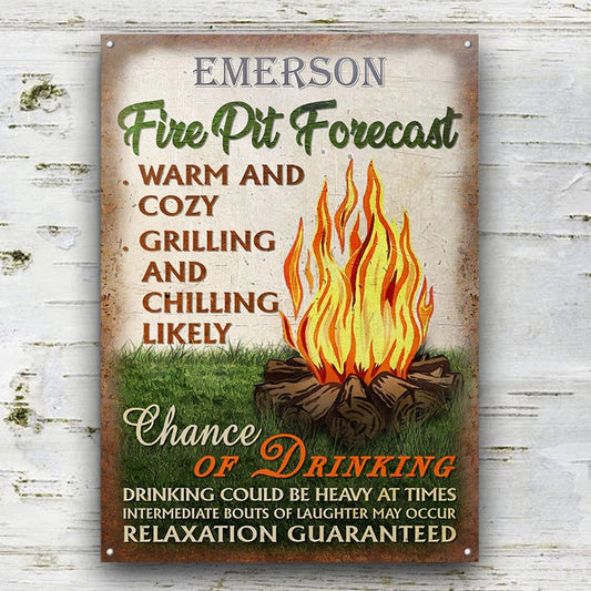 Personalized Camping Fire Pit Forecast Customized Classic Metal Signs