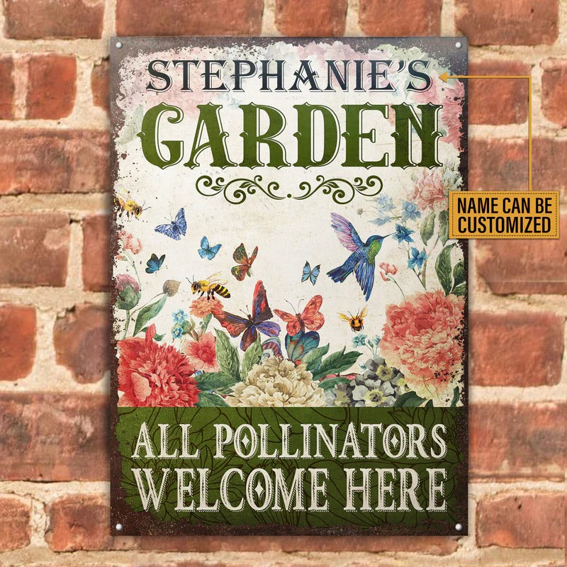 Personalized Garden Pollinators Welcome Customized Classic Metal Signs