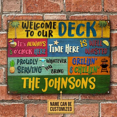 Personalized Deck Welcome Grillin And Chillin Custom Classic Metal Signs