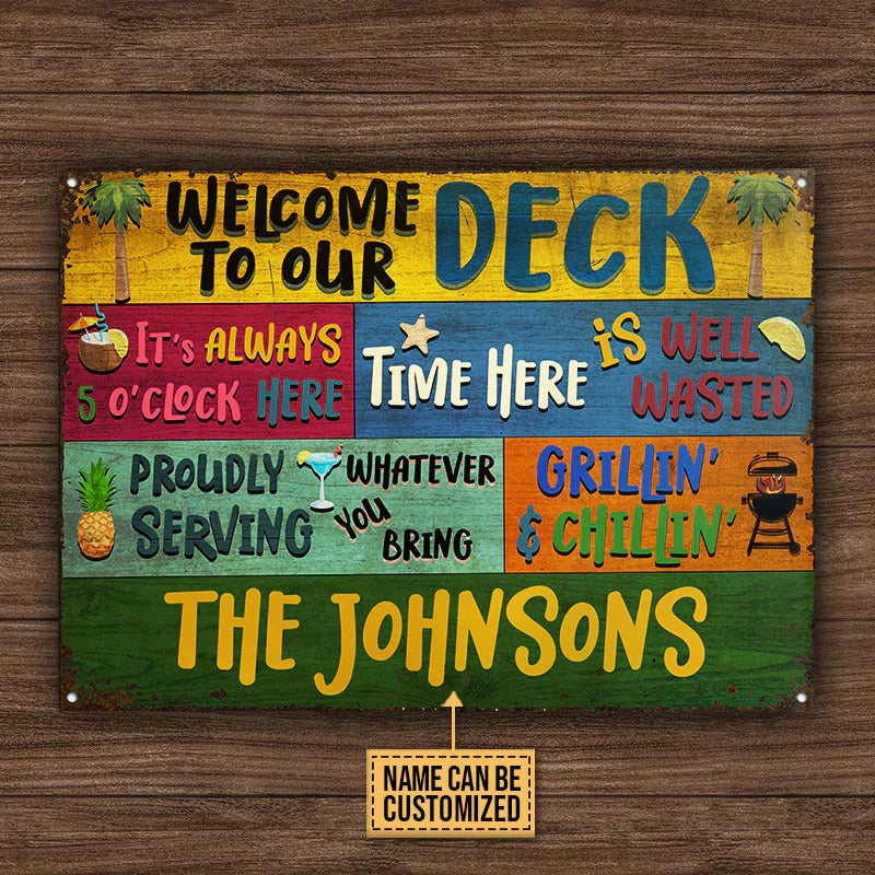 Personalized Deck Welcome Grillin And Chillin Custom Classic Metal Signs