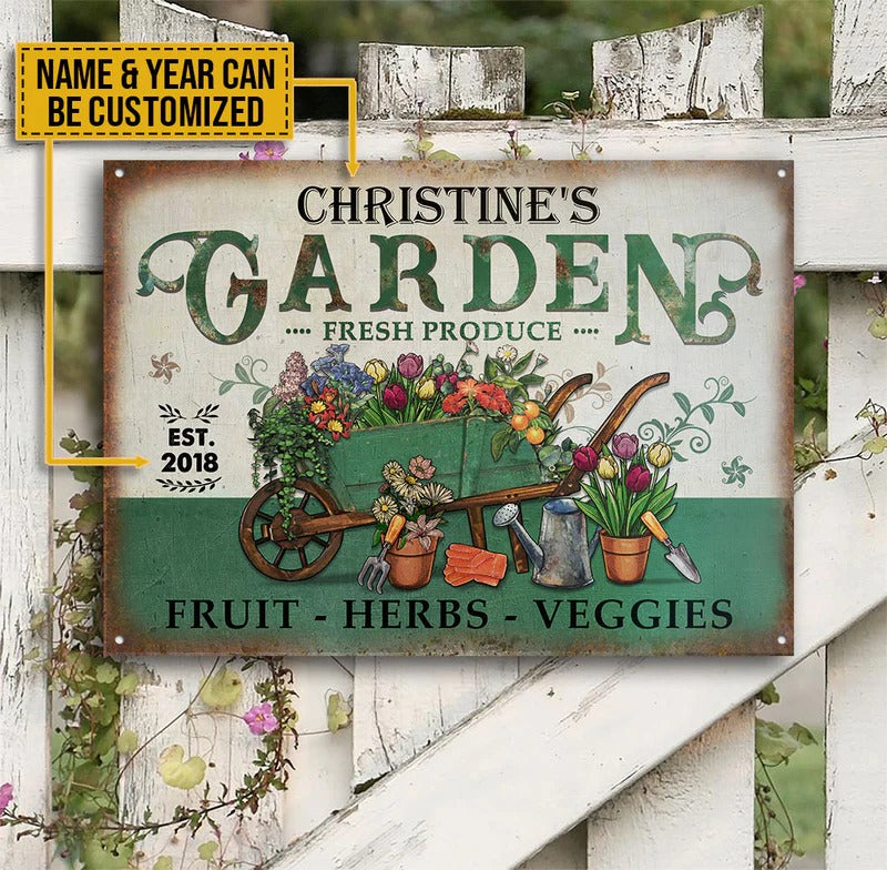 Les sourires de plantes de produits frais de jardin personnalisés cultivent des enseignes en métal classiques personnalisées vintage