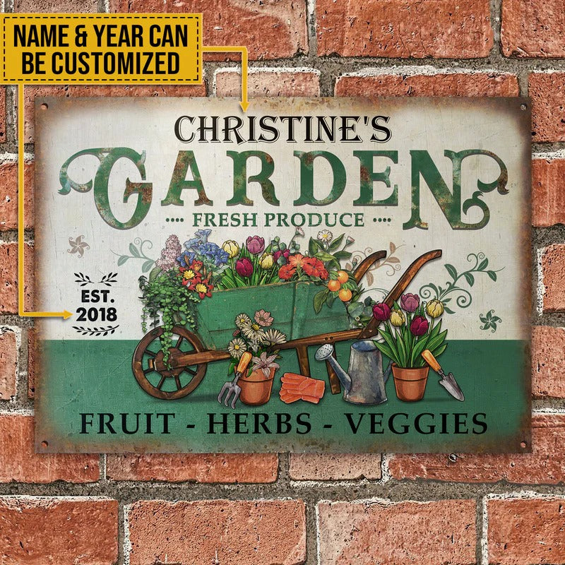 Les sourires de plantes de produits frais de jardin personnalisés cultivent des enseignes en métal classiques personnalisées vintage