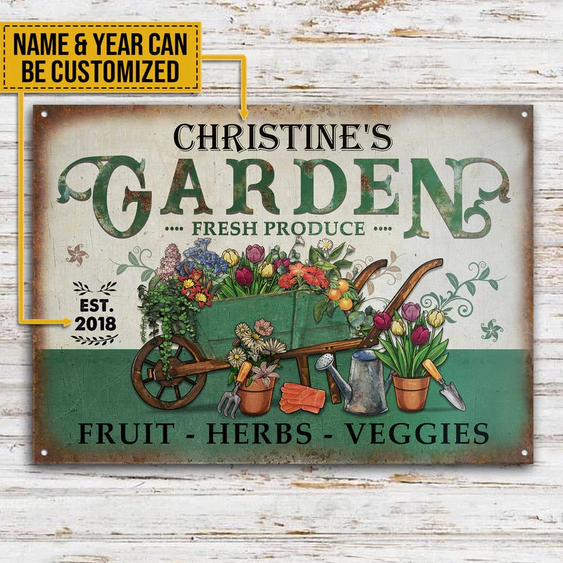 Personalized Garden Fresh Produce Plant Smiles Grow Love Vintage Customized Classic Metal Signs