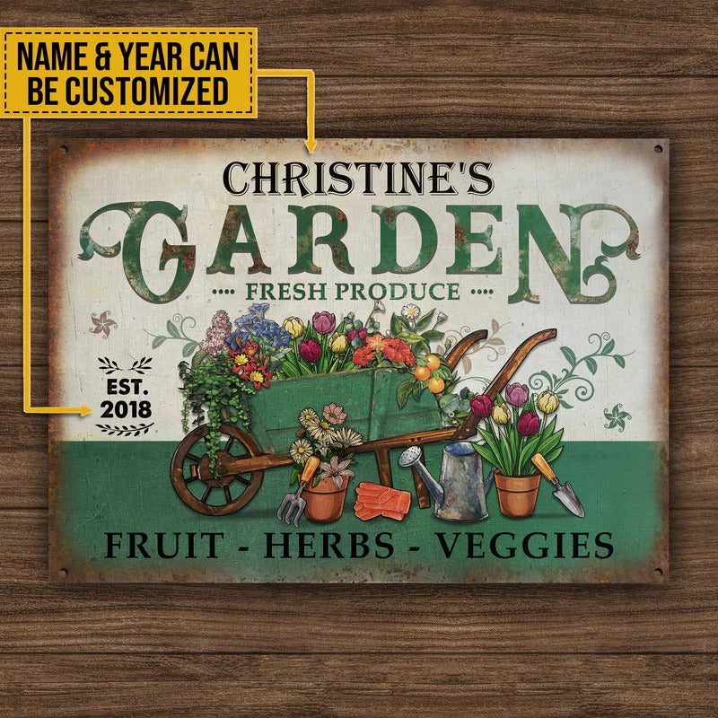 Les sourires de plantes de produits frais de jardin personnalisés cultivent des enseignes en métal classiques personnalisées vintage