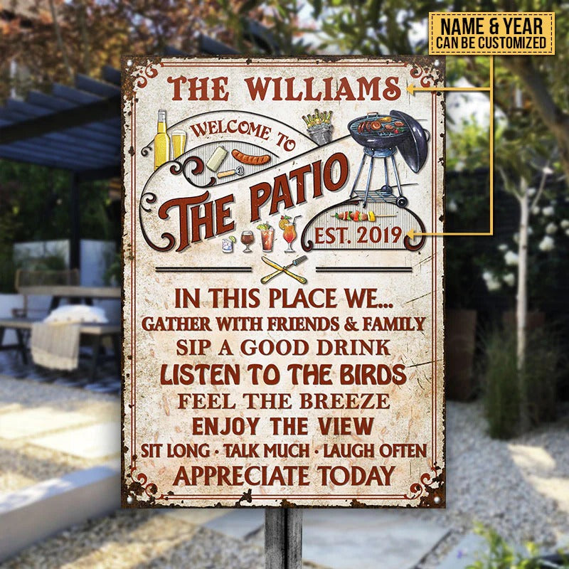 Personalized Patio Grilling Red Gather With Friends Custom Classic Metal Signs