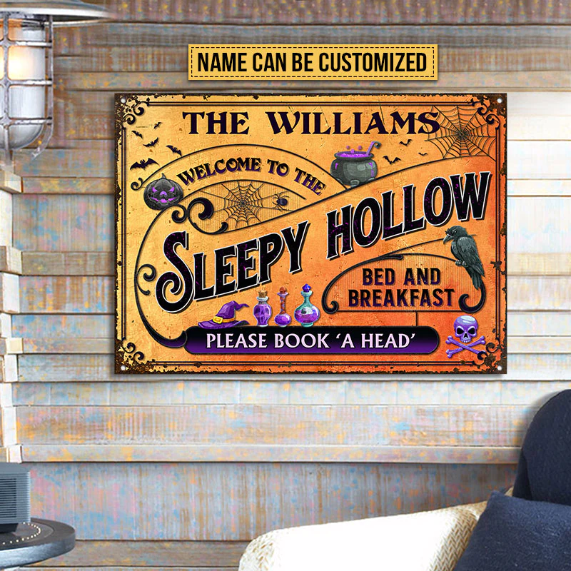 Skull Creepy Pumpkin Halloween Sleepy Hollow Please Book A Head Yard Sign Custom Classic Metal Signs