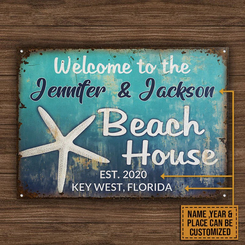 Personalized Beach Welcome To Beach House Custom Classic Metal Signs