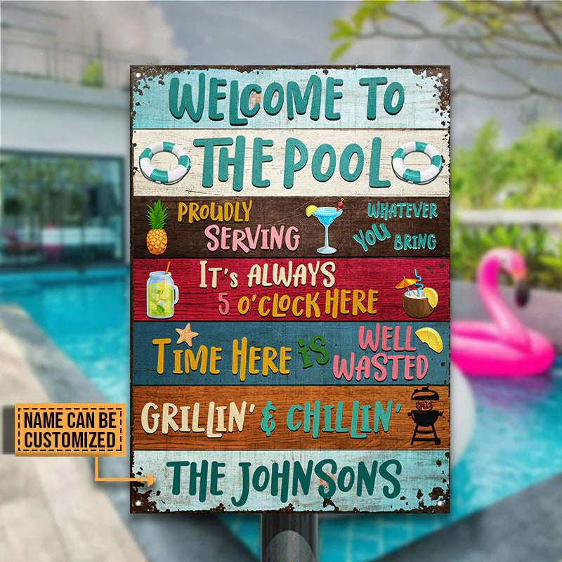 Swimming Pool Proudly Serving Grillin' Custom Classic Metal Signs