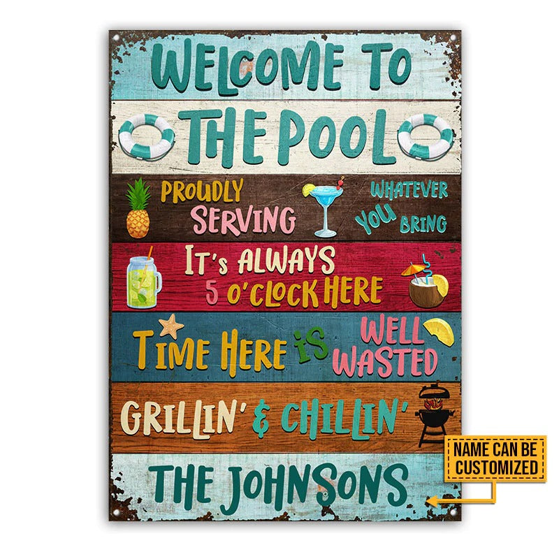 Swimming Pool Proudly Serving Grillin' Custom Classic Metal Signs