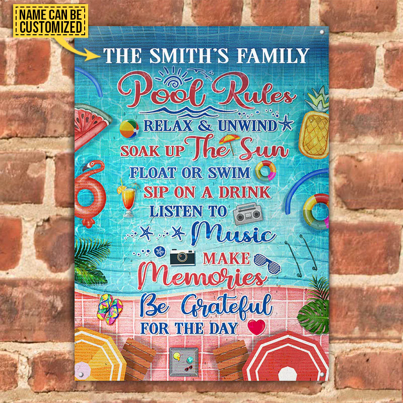 Swimming Pool Rules Relax And Unwind Custom Classic Metal Signs