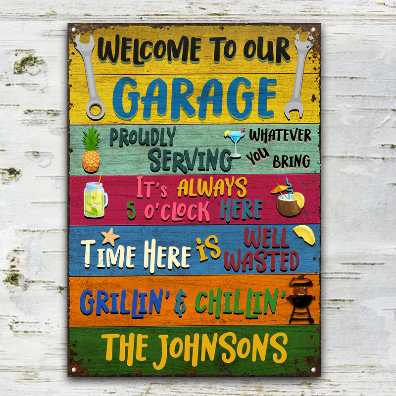 Welcome To Our Garage - Personalized Custom Classic Metal Signs