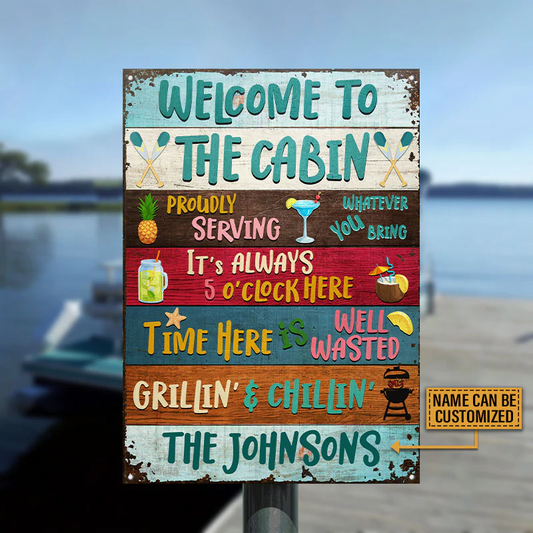 Welcome To The Cabin Custom Classic Metal Signs, Wall Art Decor, Wooden Style Cabin Sign