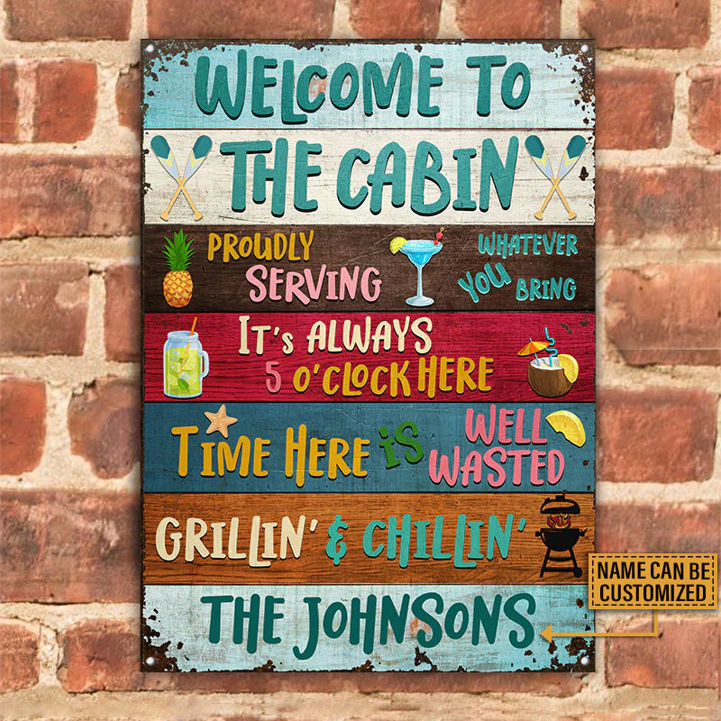 Welcome To The Cabin Custom Classic Metal Signs, Wall Art Decor, Wooden Style Cabin Sign