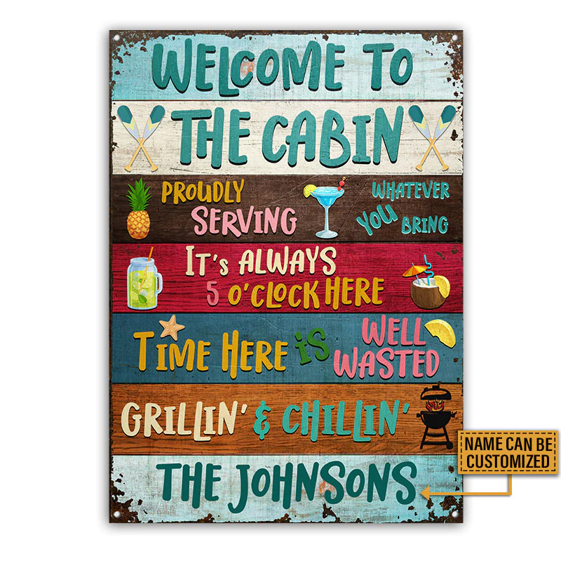 Welcome To The Cabin Custom Classic Metal Signs, Wall Art Decor, Wooden Style Cabin Sign