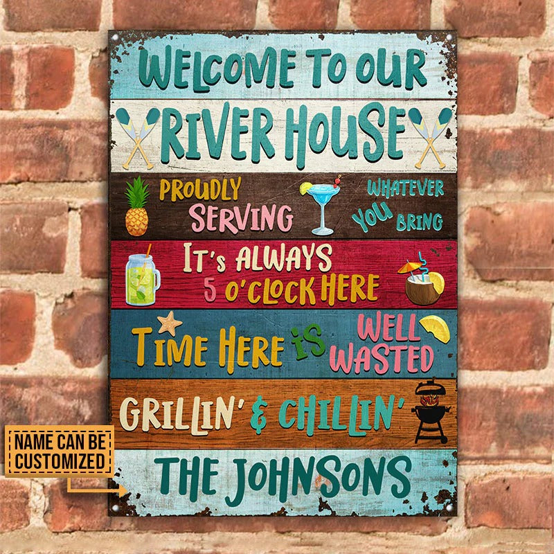 Welcome To The River House Custom Classic Metal Signs, Wall Art Decor