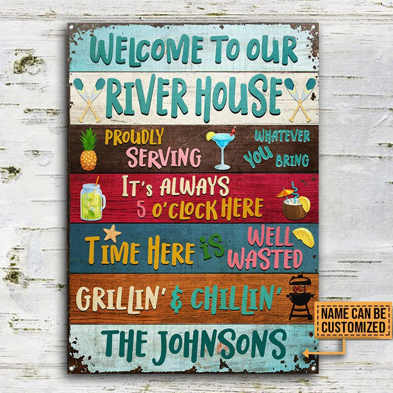 Welcome To The River House Custom Classic Metal Signs, Wall Art Decor