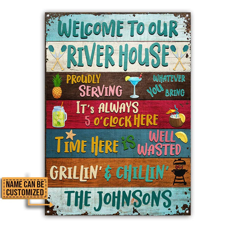 Welcome To The River House Custom Classic Metal Signs, Wall Art Decor