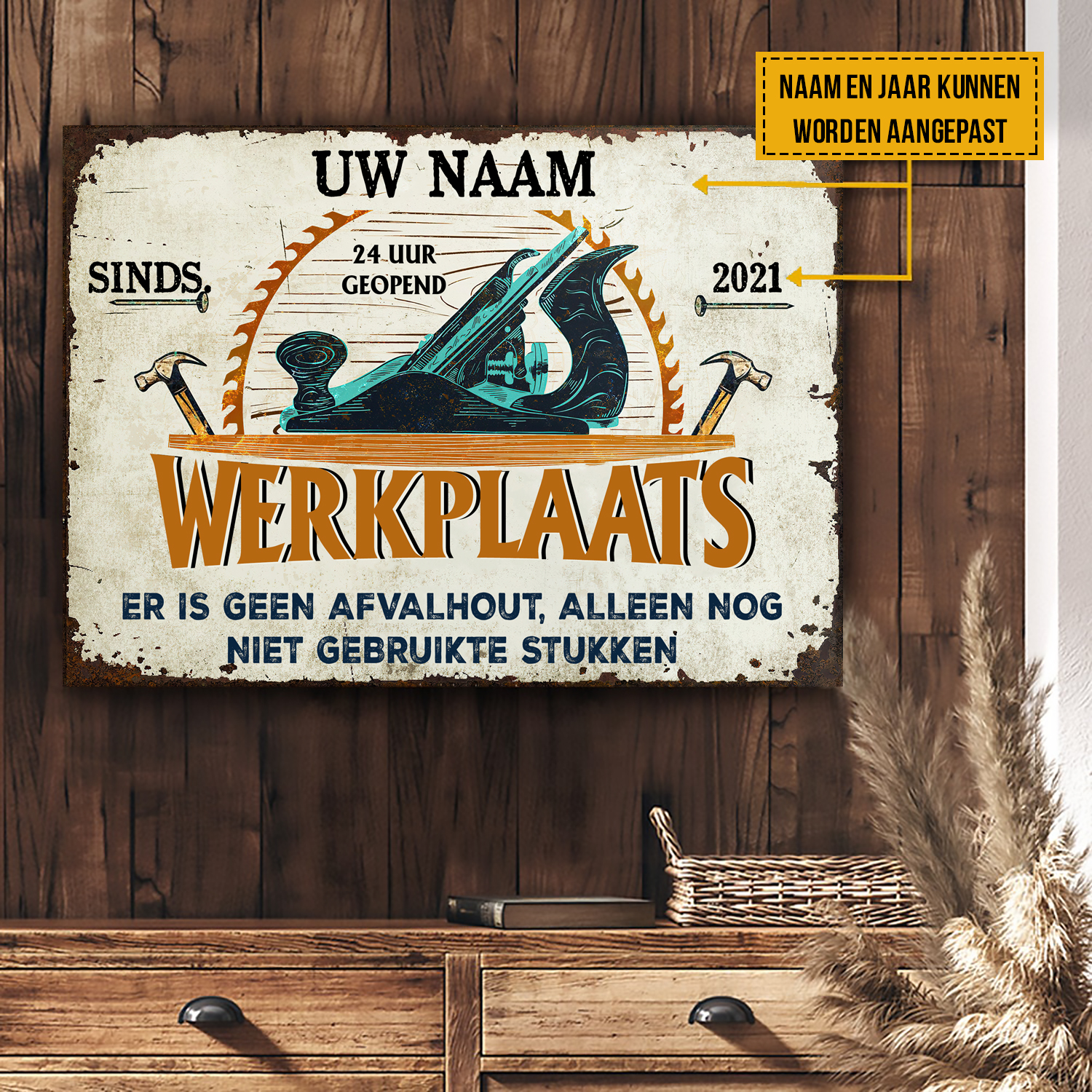 Werkplaats, 24 uur geopend - Klassiek metalen bord
