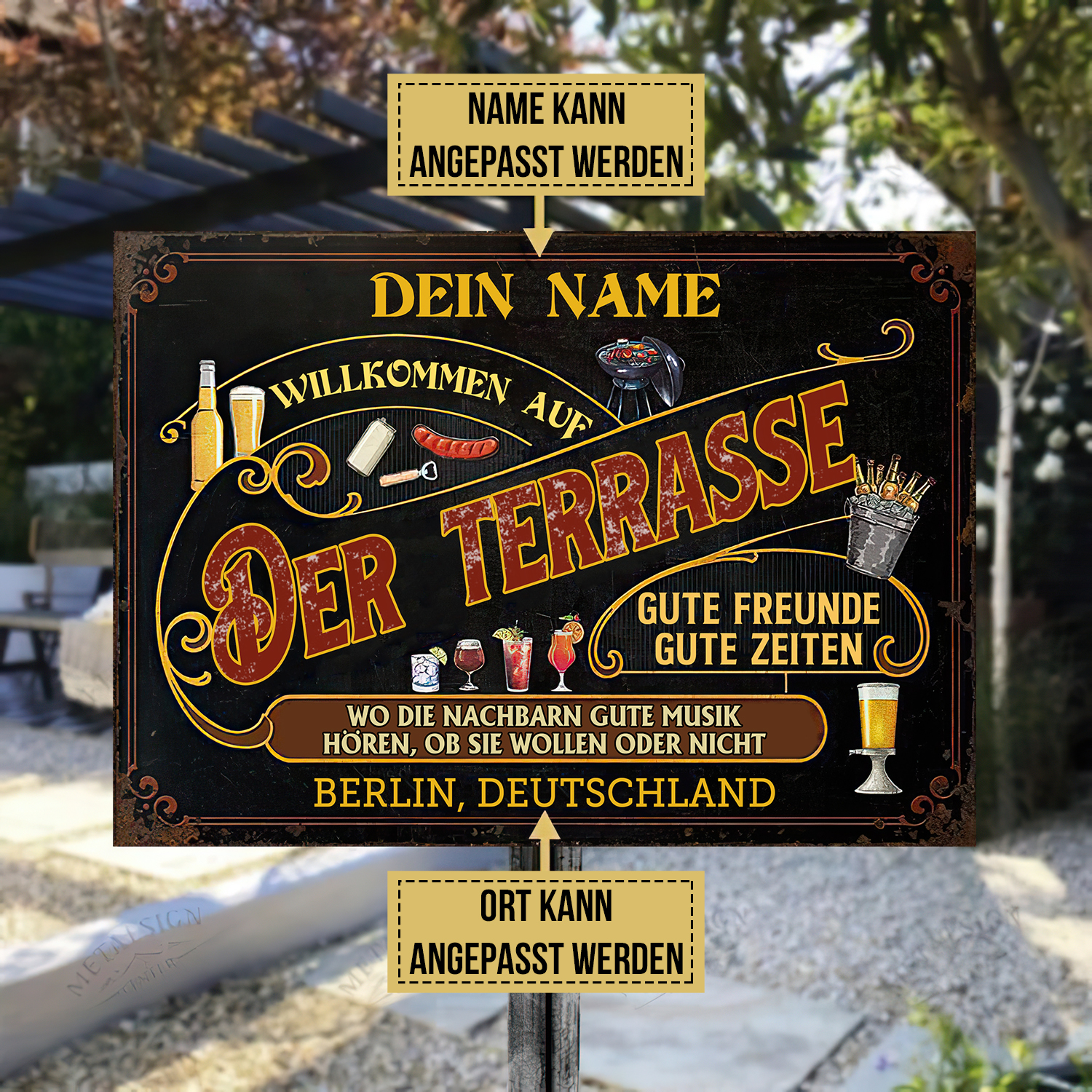 Willkommen auf der Terrasse 4 - Klassisches Metallschild