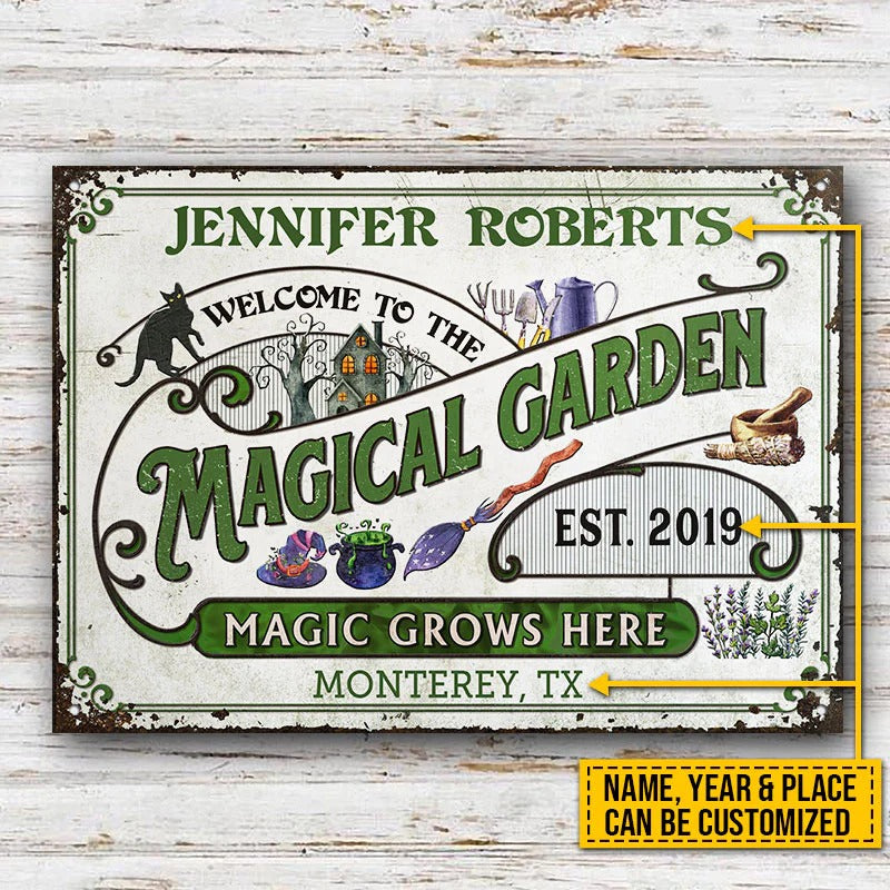 Witch Garden Magic Grows Here Custom Classic Metal Signs