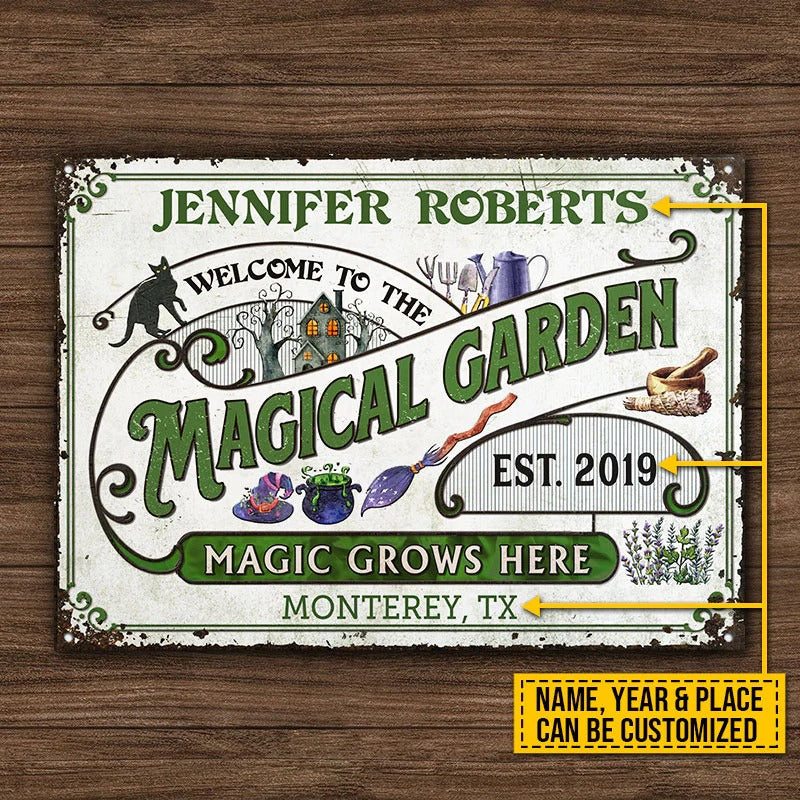 Witch Garden Magic Grows Here Custom Classic Metal Signs