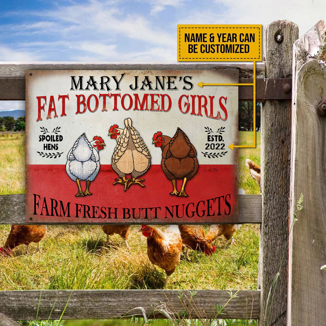 Personalized Chicken Farm Fresh Butt Nuggets Customized Classic Metal Signs