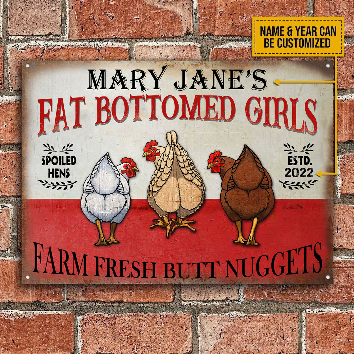 Personalized Chicken Farm Fresh Butt Nuggets Customized Classic Metal Signs